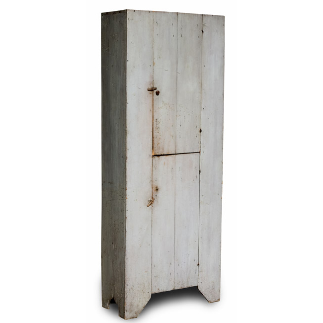 Chimney Cupboard In Early Soft Gray/Blue Over Original Red Paint