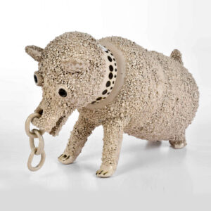 Staffordshire White Salt Glazed Bear Baiting Jug with Head Forming a Mug Inventory Thumbnail