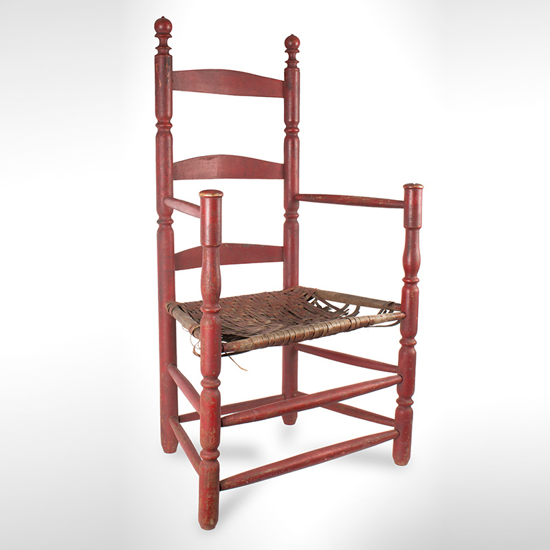 New England Ladder Back Armchair, Great Old Red Paint