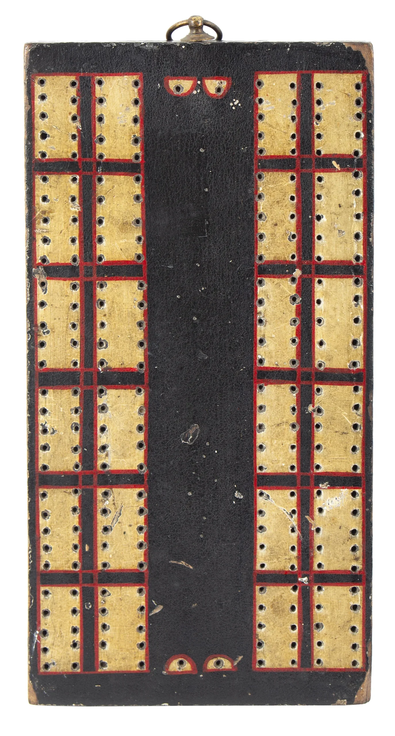 Paint Decorated Cribbage Board, the Back is Carved