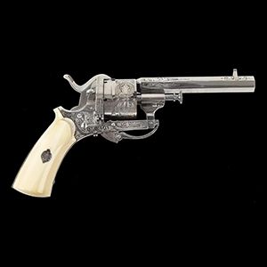 A Fine Engraved Pinfire Revolver with Ivory Grips, Cased Inventory Thumbnail