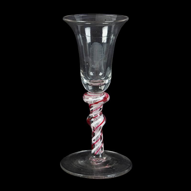 English Georgian Color Twist Wine or Cordial Glass with Red & White Tapes
