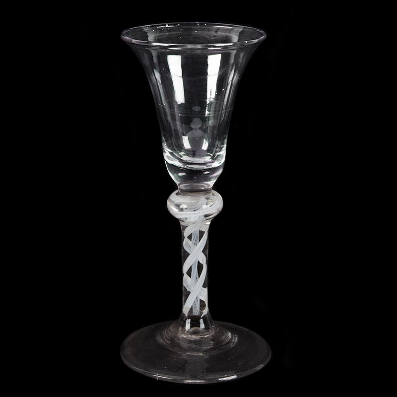 English Georgian Opaque Double Central Spiral Wine Glass, Single Knop