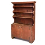 843-621_1a_Fine Early American Pewter Cupboard in Old Red Wash, Ex. Henry Ford