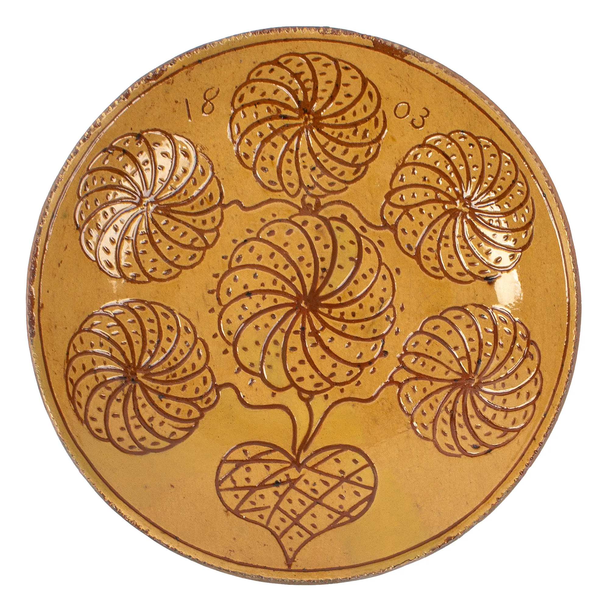 Sgraffito Decorated Redware Plate Made by Jacob Medinger