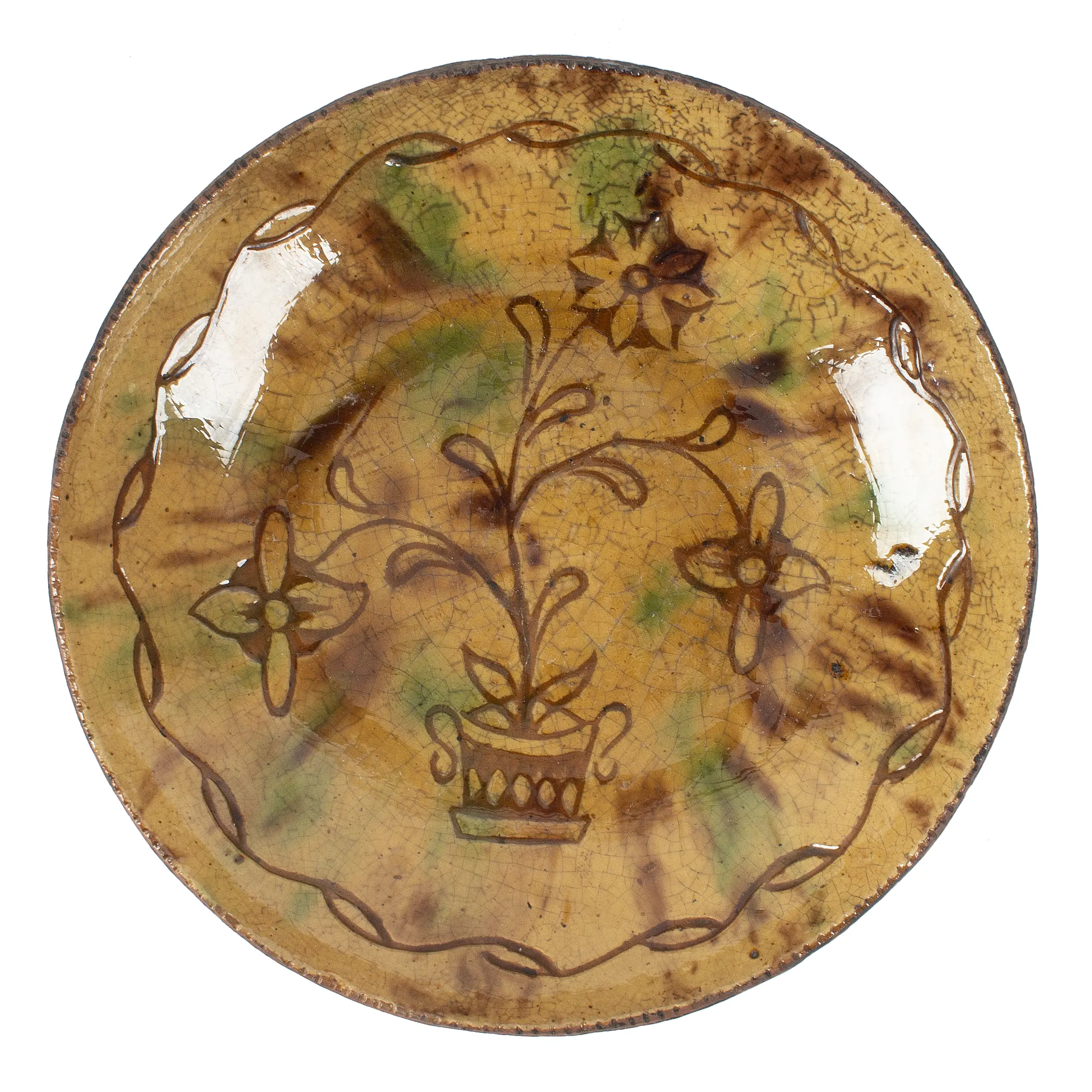 Sgraffito Decorated Redware Plate Made by Jacob Medinger