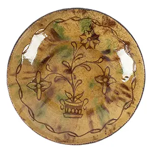 Sgraffito Decorated Redware Plate Made by Jacob Medinger Inventory Thumbnail