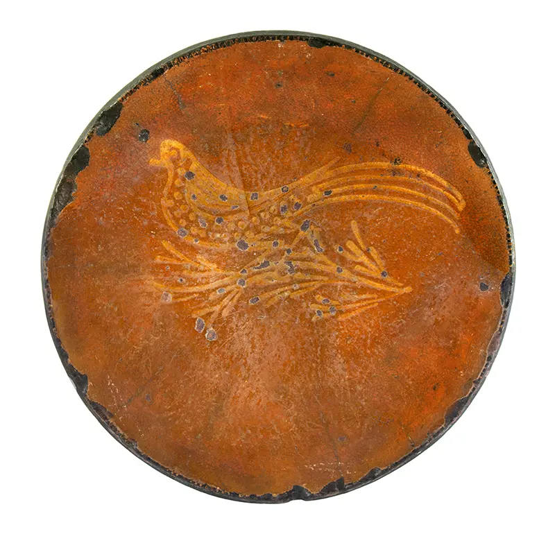 19th Century Slip Decorated Redware Plate Likely from Mattawan, New Jersey