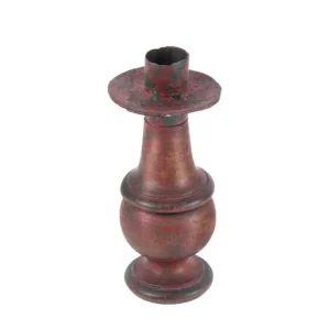 Treen Candlestick, Sheet Iron Socket & Drip Pan, Old Red Over Green Inventory Thumbnail
