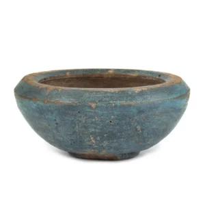 Antique Treenware Bowl in Original Blue Paint Inventory Thumbnail