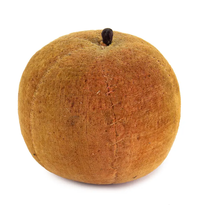 Well Loved Antique Painted Velvet Fruit, Plump Apple Pincushion, Painted Blush
