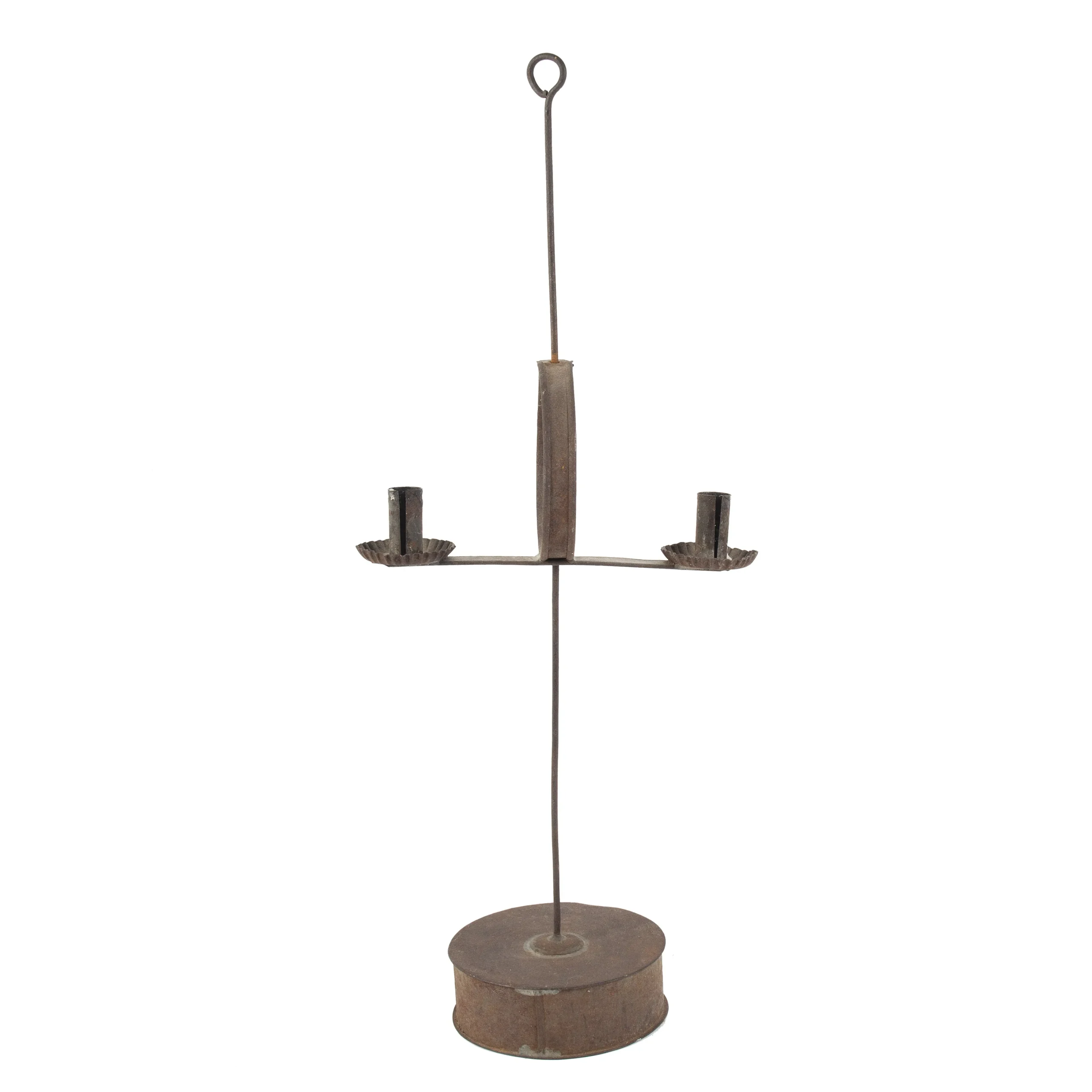 Nineteenth Century Tin Lighting Stand, Sand Weighted, Double Candle Sockets