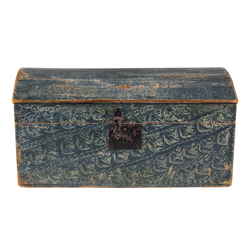 Paint Decorated Dome-Top Trunk, Blue