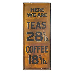 Trade Sign – TEAS and COFFEE – Painted on Sheet Iron Within Wood Frame Inventory Thumbnail