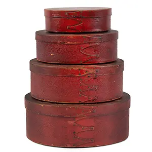 Shaker Painted Bentwood Oval Boxes, Four Pantry Boxes in Old Red Paint Inventory Thumbnail