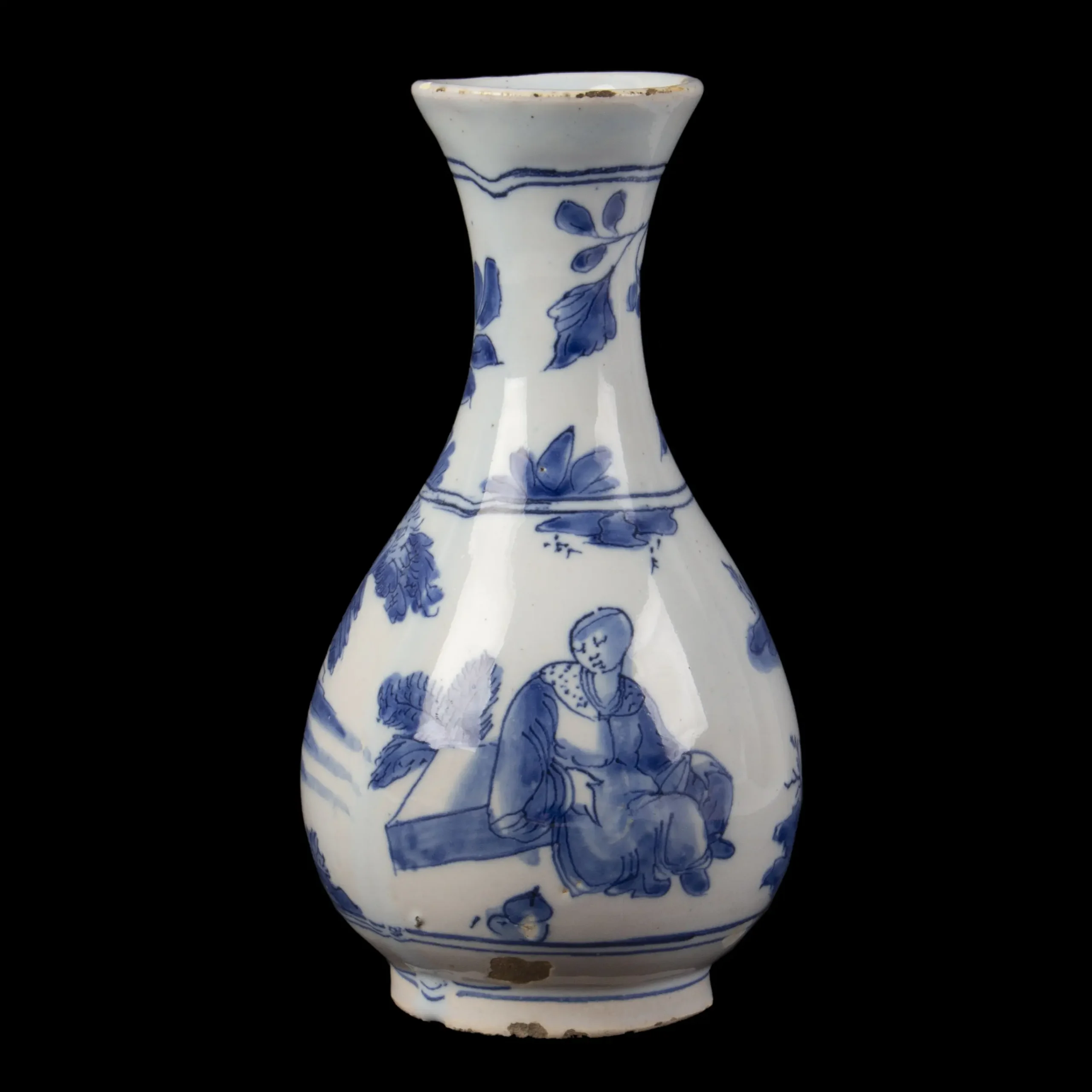 English 17th Century Bottle Vase, Chinoiserie Decoration