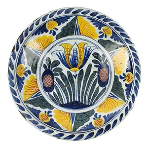 English Delftware Tulip Charger, with Blue Dash Border Inventory Thumbnail