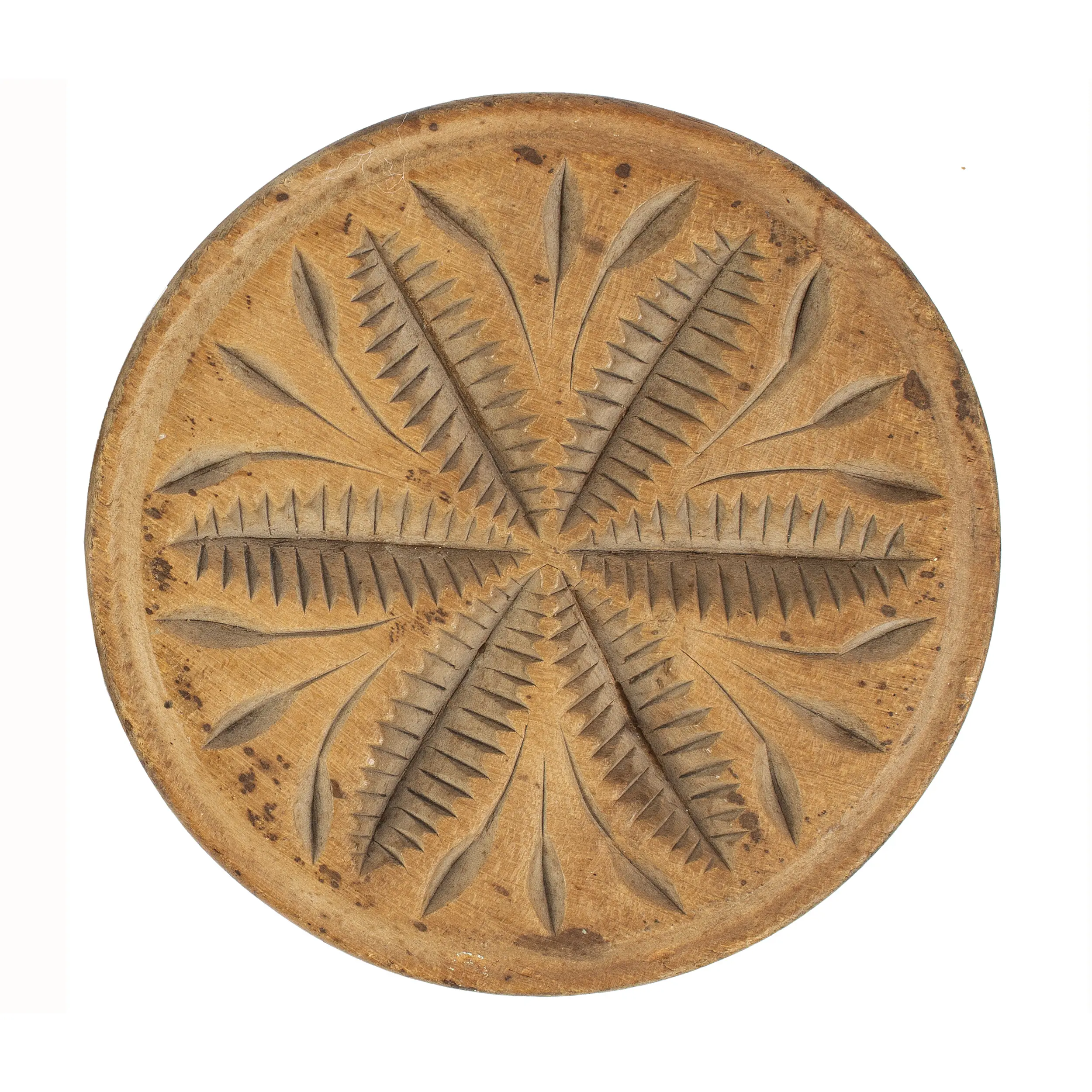 Carved Butter Stamp, Pennsylvania, Six Pointed Star and Sprig Design
