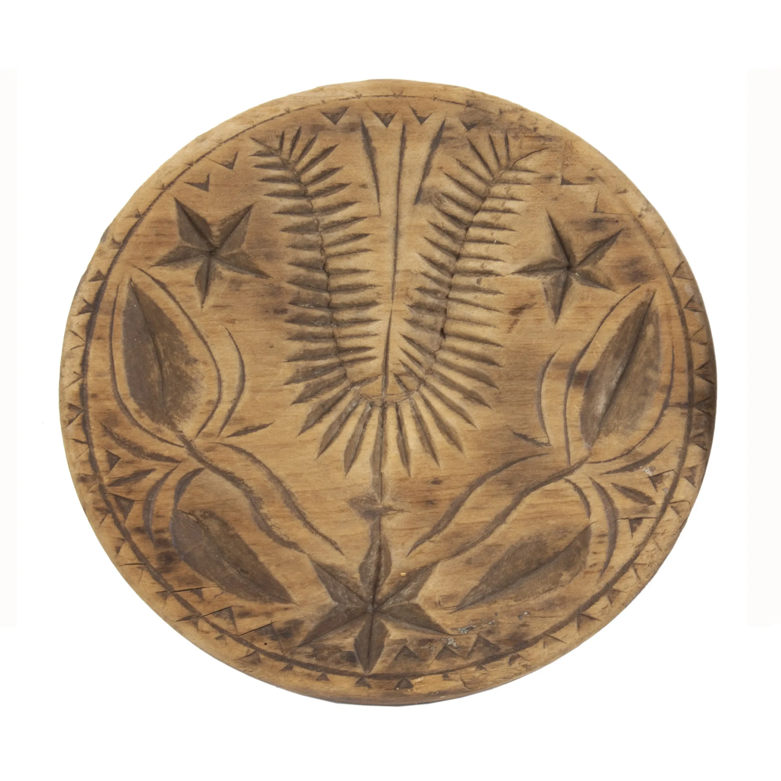 Large Carved Butter Stamp Featuring a Traditional Pennsylvania Dutch Tulip