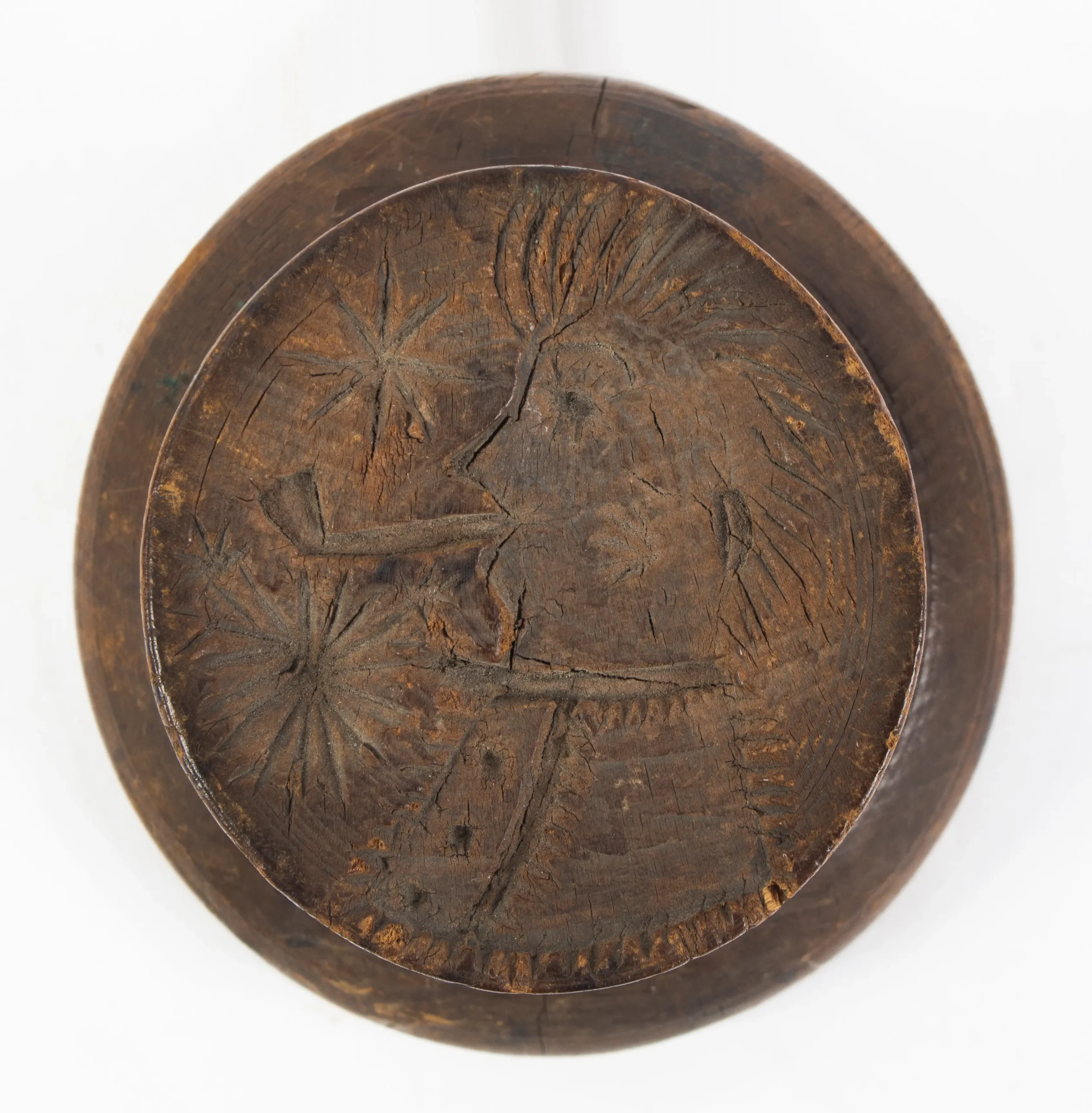 Double Sided Folk Art Carved Butter Print, Man Smoking Pipe