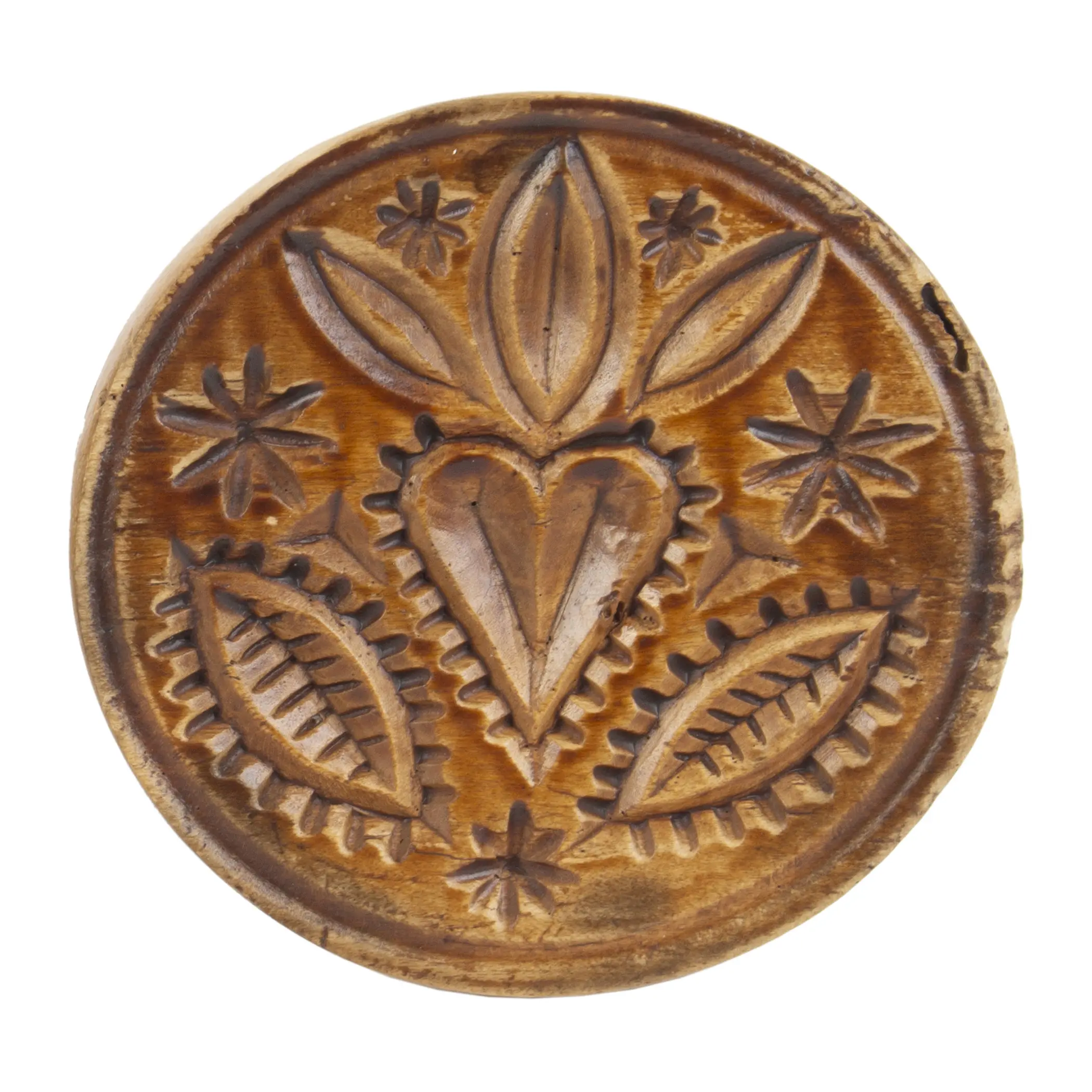 Carved and Turned Two-Part butter Print, Heart, and Five Stars