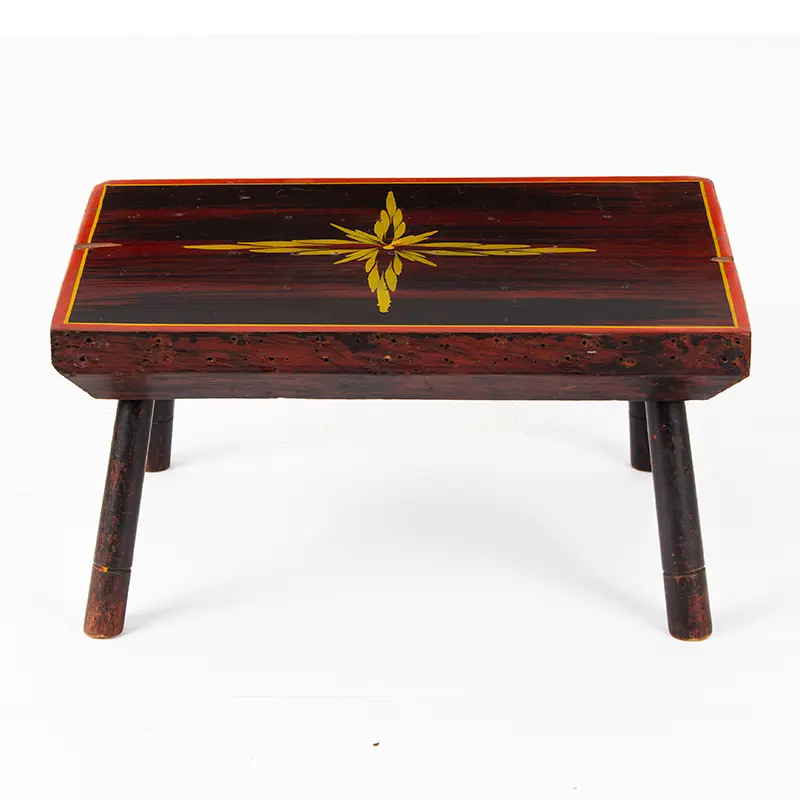 Paint Decorated Foot Stool – Cricket in Original Paint, Star Decoration