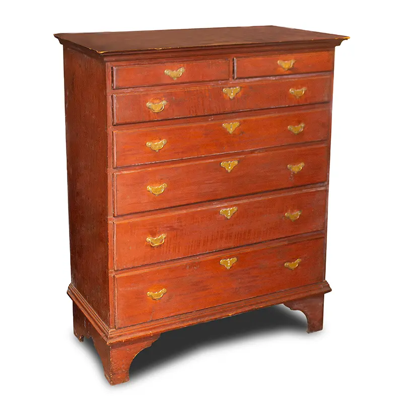 New England Tall Chest in Red Paint Featuring Extreme Graduation