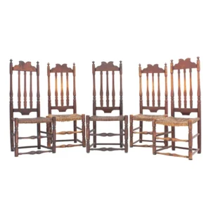 Set of Five Banister Back Side Chairs in Red Paint, Connecticut Inventory Thumbnail
