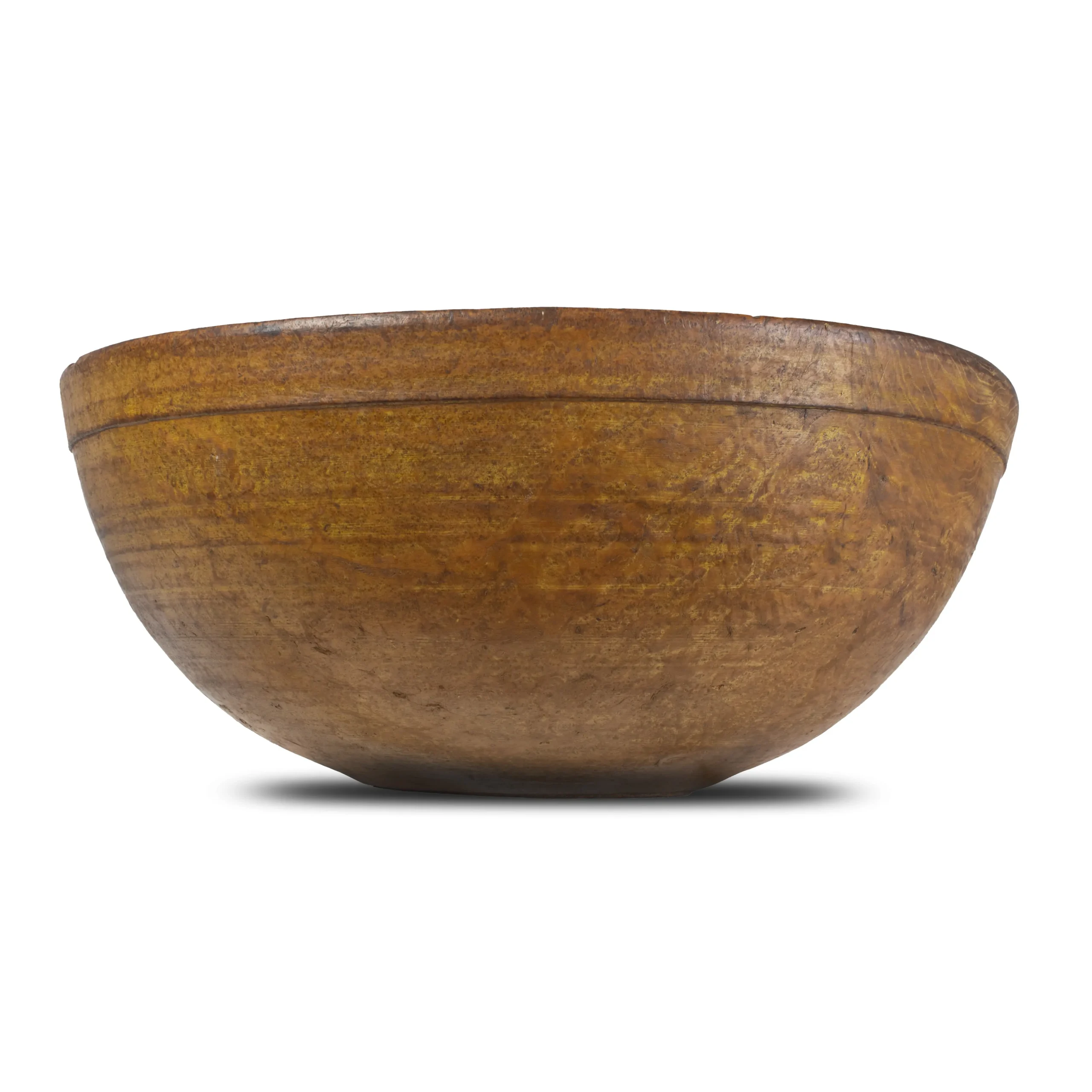 Outstanding Turned Burl Bowl, Thinning Traces of Original Yellow Pigment