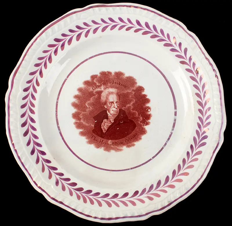 Staffordshire, Sepia Transfer & Pink Luster Portrait Plate, Andrew Jackson