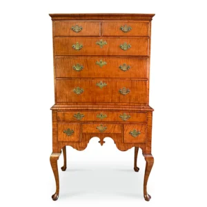 Christopher Townsend, Queen Anne Vibrantly Figured Tiger Maple Highboy Inventory Thumbnail