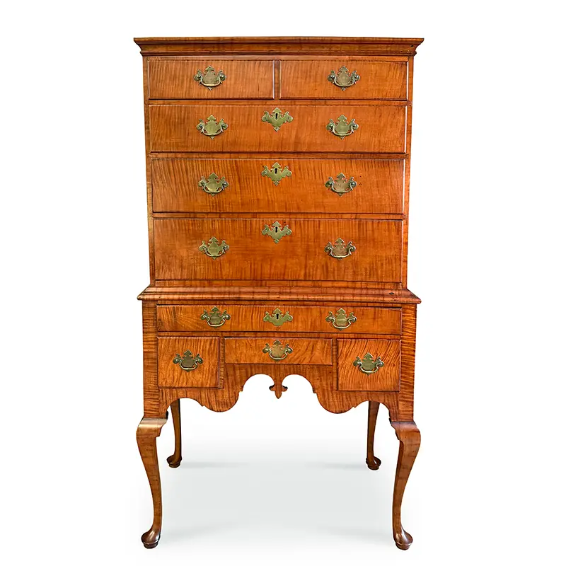 Christopher Townsend, Queen Anne Vibrantly Figured Tiger Maple Highboy