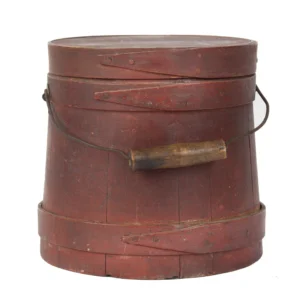 Small Bail-Handle Sugar Bucket, Red Painted Lidded Firkin Inventory Thumbnail