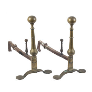 Rare Pair of Brass Ball-Topped Andirons Assigned to Newport, RI Tradition Inventory Thumbnail