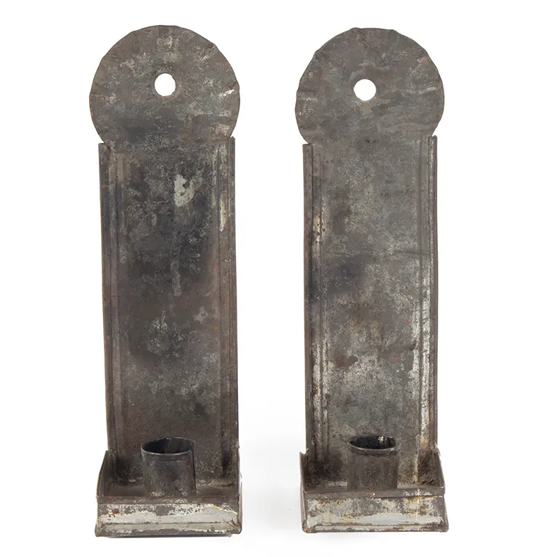 Pair, Candle Sconces with Rare Square Drip Pans