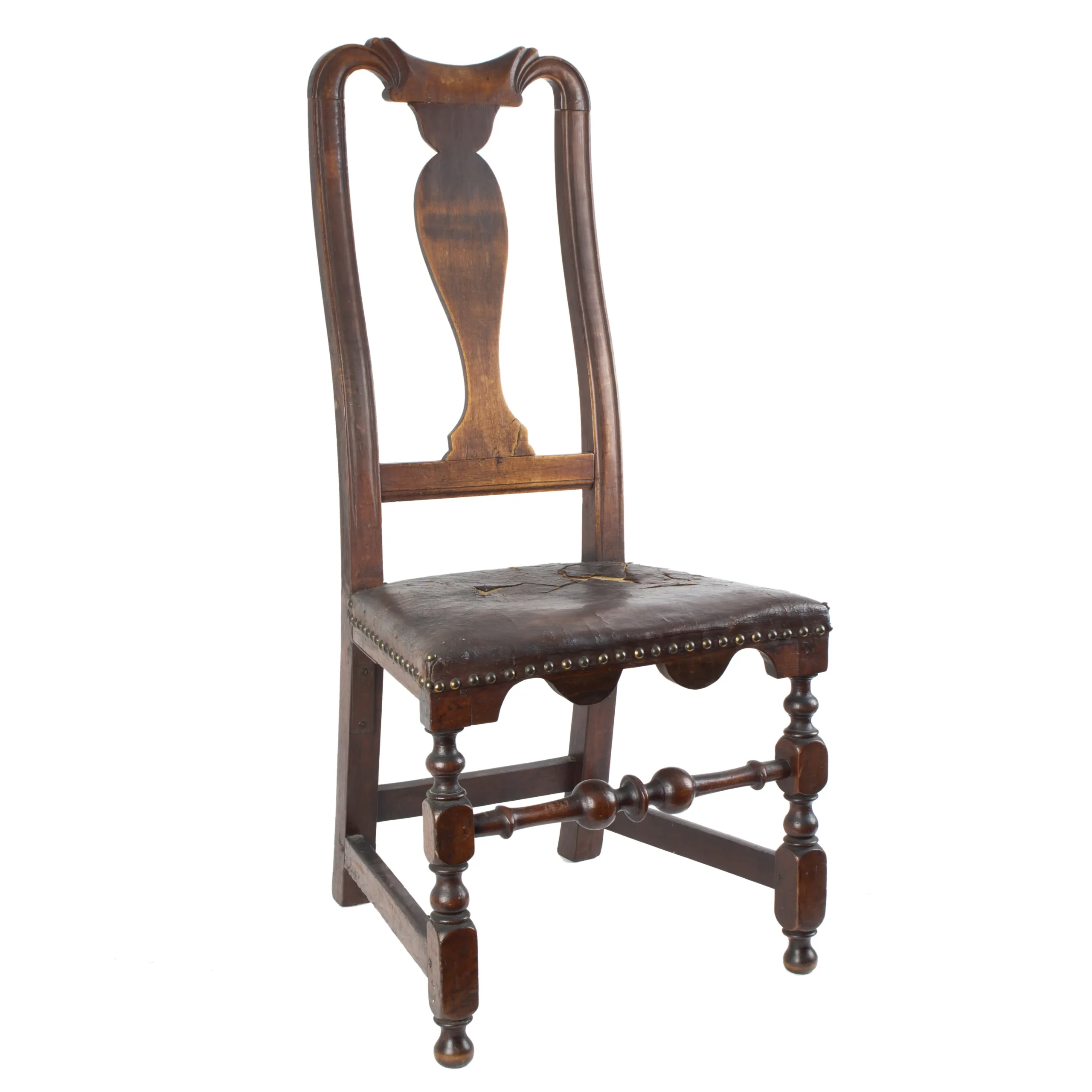 New England William and Mary Side Chair, Original Leather Seat