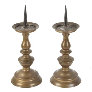 Pair of Northern European Pricket Candlesticks with Applied Drip Pans Inventory Thumbnail