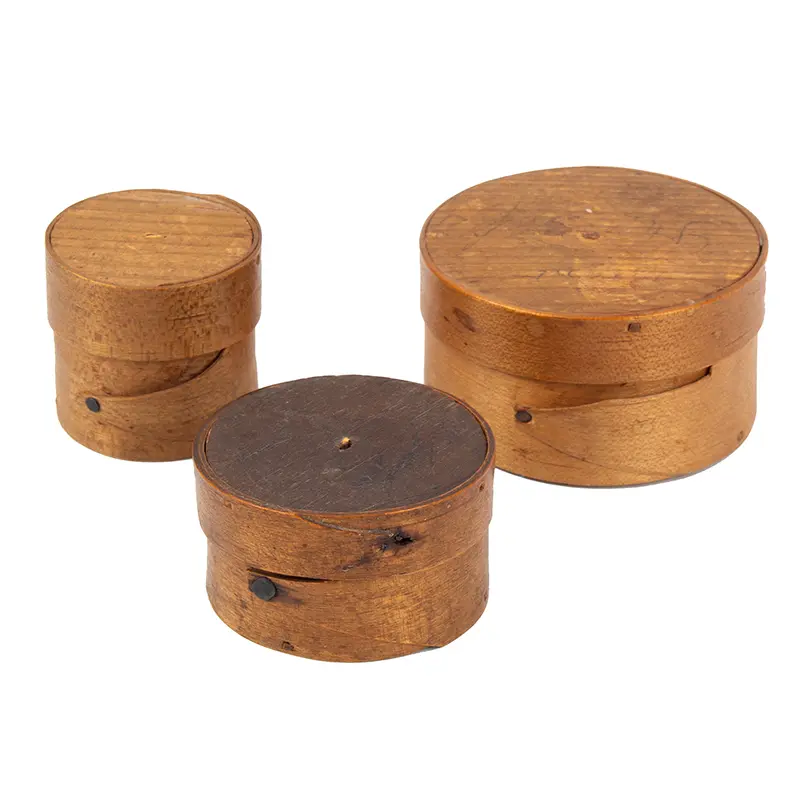 Miniature Bentwood Boxes, Lot Of Three Pill Boxes in the Hingham Tradition