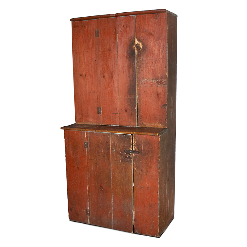 New England Step-Back Cupboard, Original Red Paint