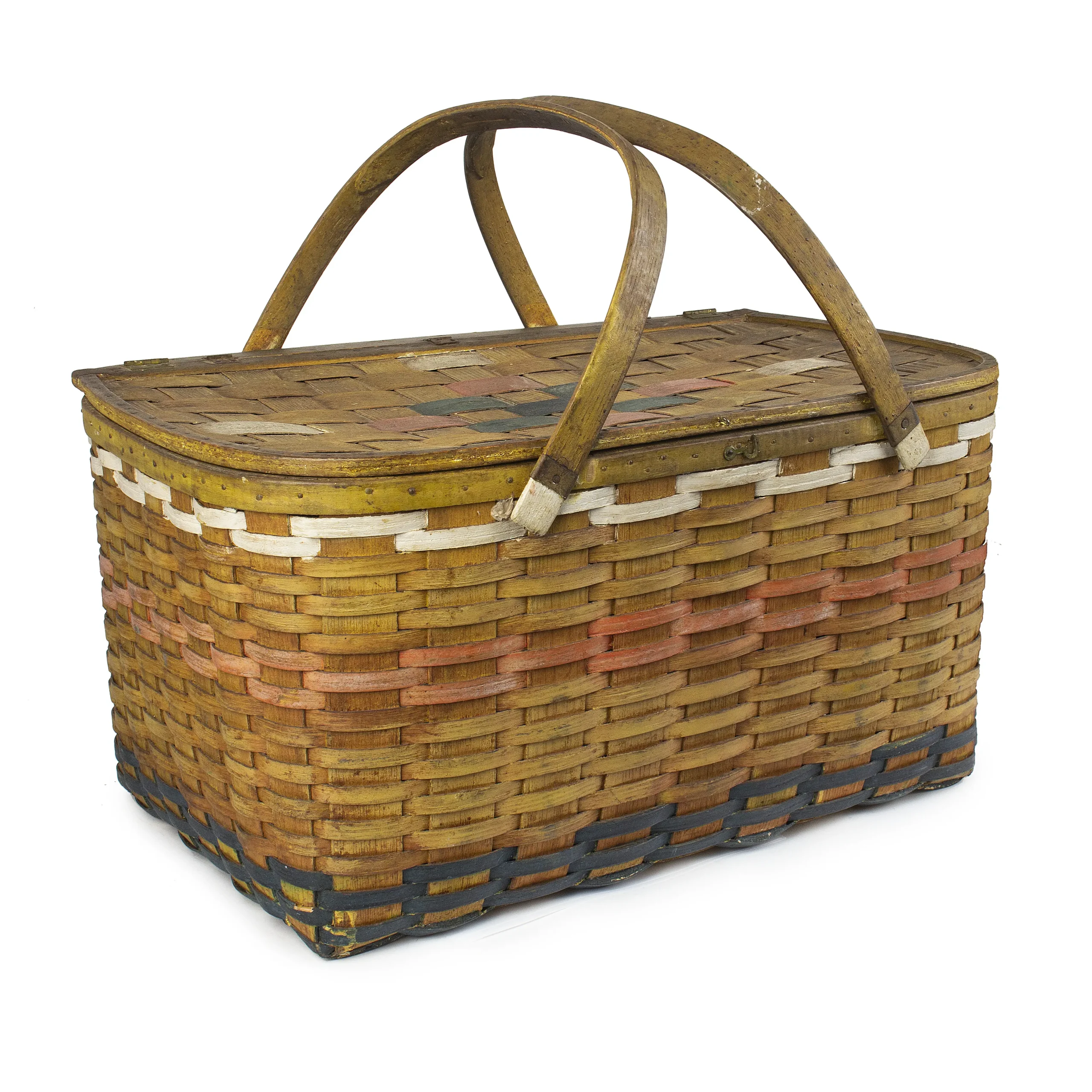 Large Woven Wood Splint Picnic Basket, Generous Family-Sized Hamper