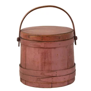 Firkin, Salmon Paint, Sugar Pail, Flour Bucket, Wood Strap Handle Inventory Thumbnail