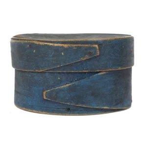 Small Round Bentwood Band Box in Original Blue Paint, Likely Hingham Inventory Thumbnail