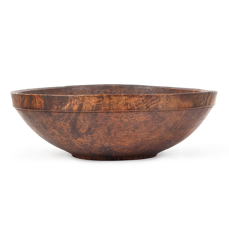 Outstanding Large Burl Bowl, Concave Banded Rim, Raised on Defined Foot