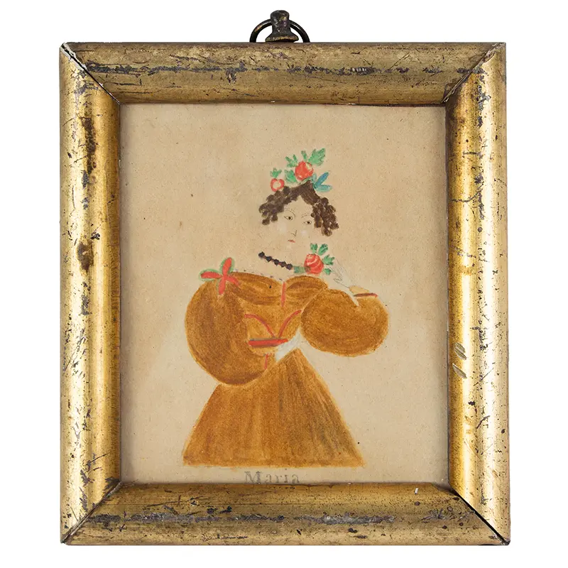 Small Watercolor Portrait of Young Girl Wearing Puffy Sleave Dress, Maria