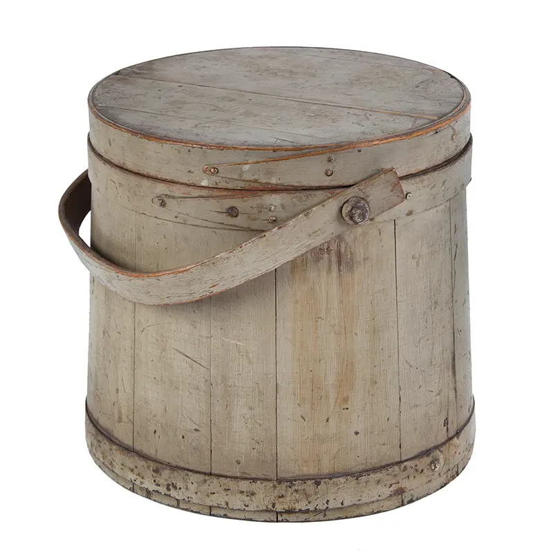 Exceptional Bayberry Green Painted Firkin with Copper Tacks