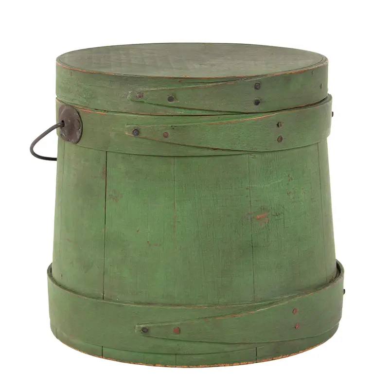 Firkin, Outstanding Green Paint, Sugar Pail, Flour Bucket, Wire Bail Handle
