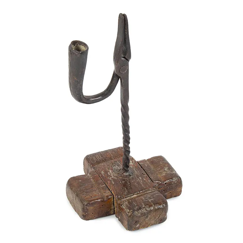 Combination Rushlight/Candle Holder, Carved Cruciform Base