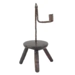 1661-23_1_Iron-Rush-Holder,-Tripod-Wooden-Stool