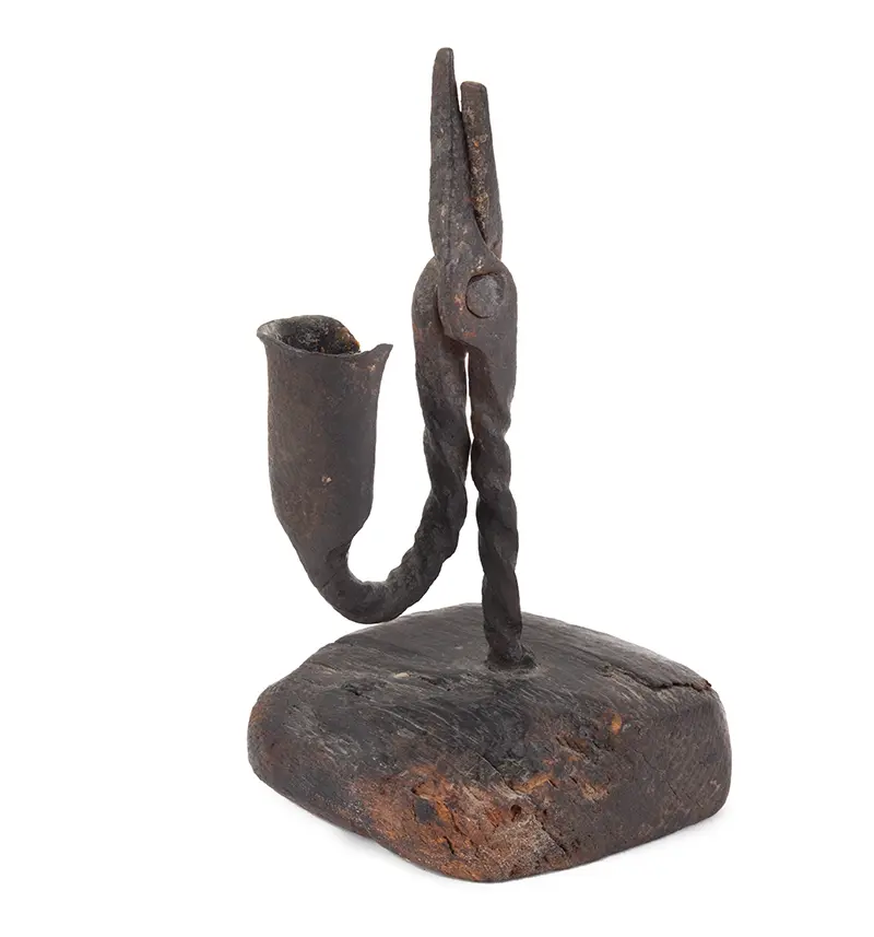 English Iron Rushlight and Candle Holder
