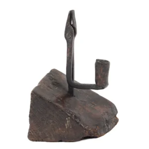 Combination Rushlight and Candle Holder with Chestnut Block Base Inventory Thumbnail